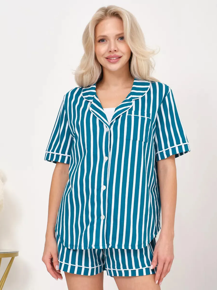 Shorts Set Jade Stripes 100% Cotton