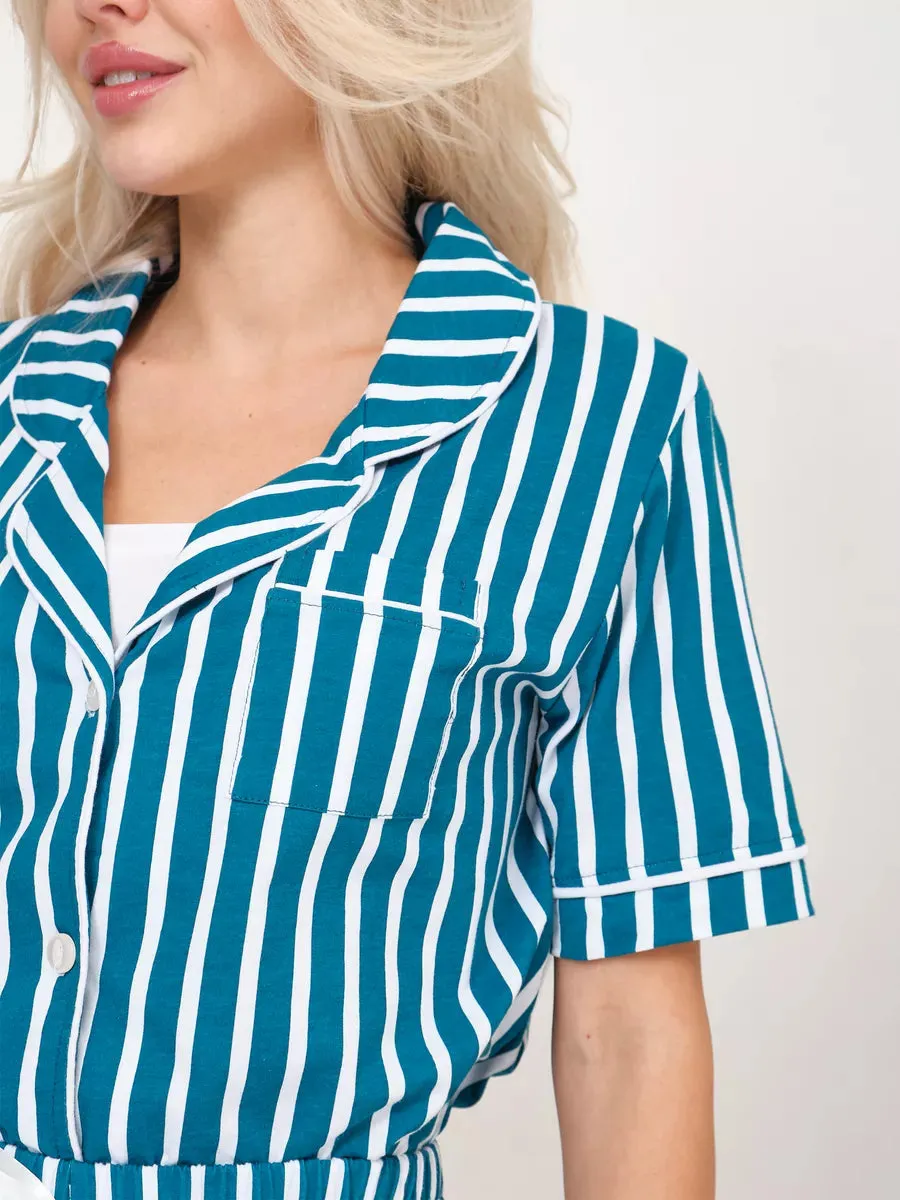 Shorts Set Jade Stripes 100% Cotton