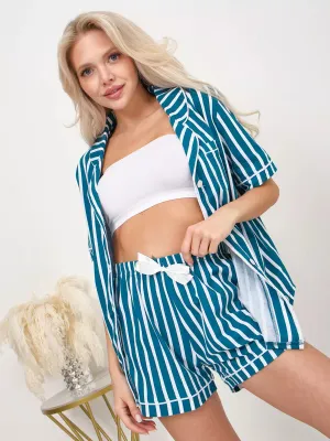 Shorts Set Jade Stripes 100% Cotton
