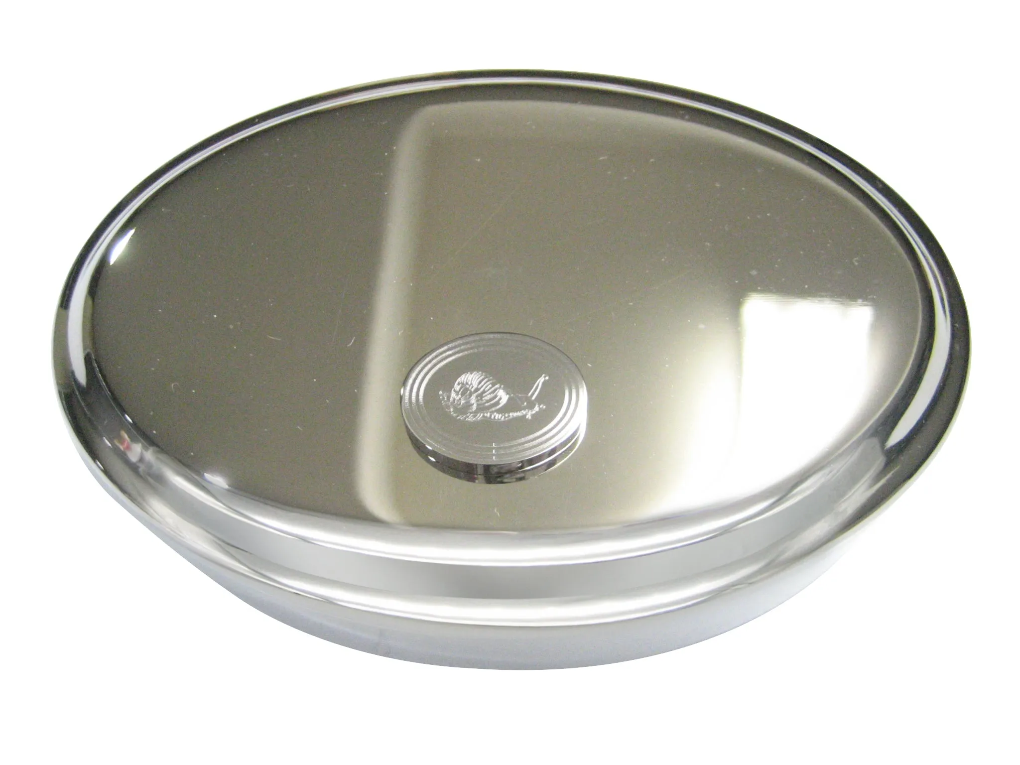 Silver Toned Etched Oval Snail Oval Trinket Jewelry Box