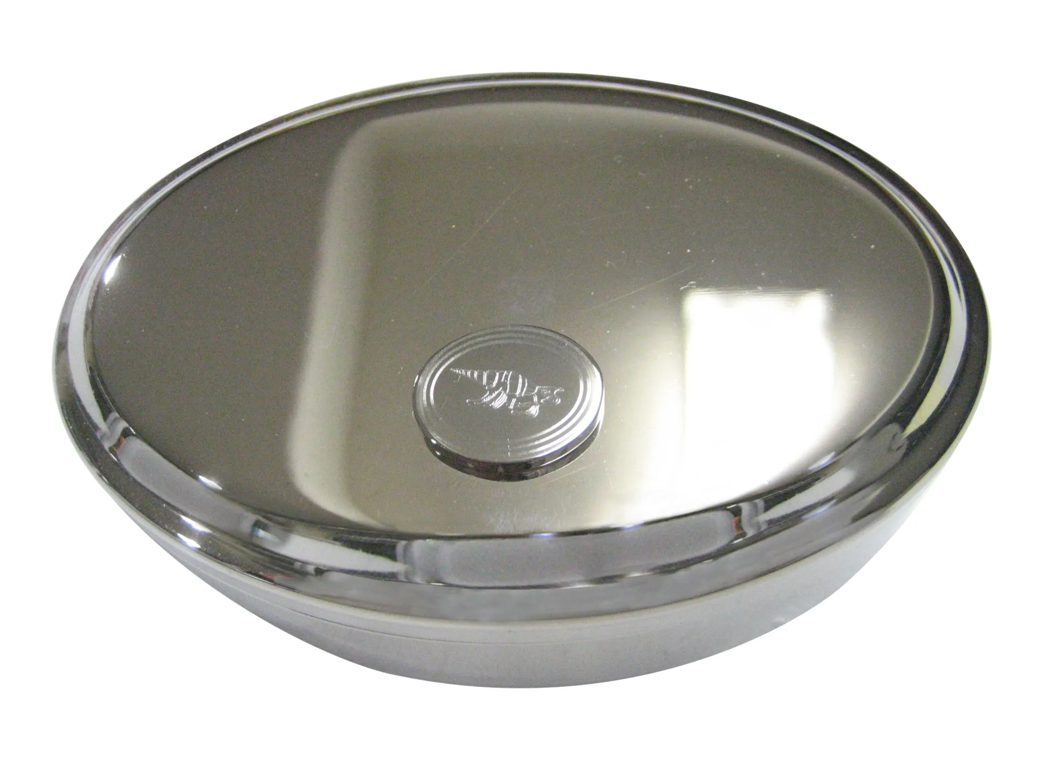 Silver Toned Oval Etched Sea Shell Oval Trinket Jewelry Box