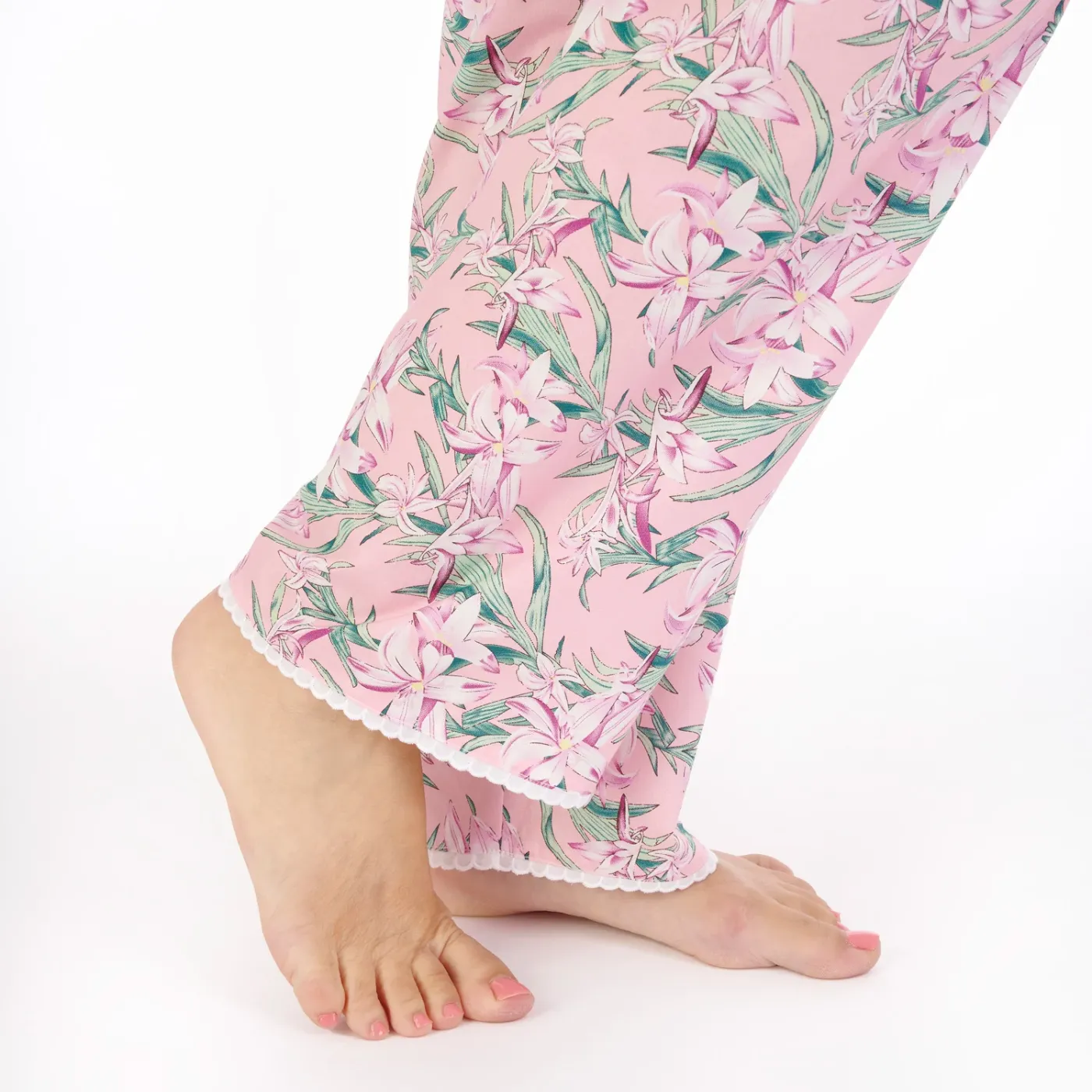 Slenderella Tropical Flower Print Tailored Woven Pyjama | Pink