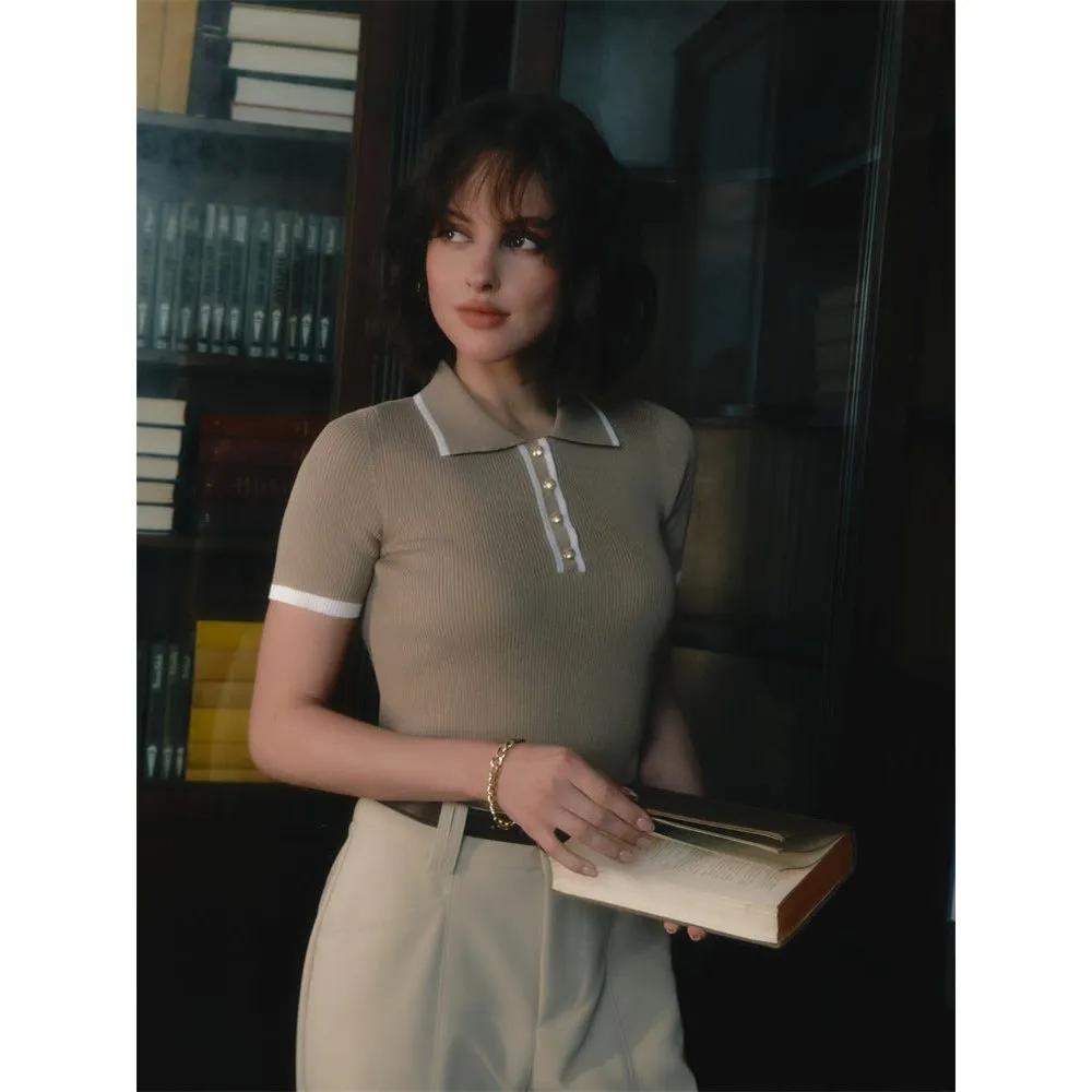 Slim Short-sleeved Lapel Top