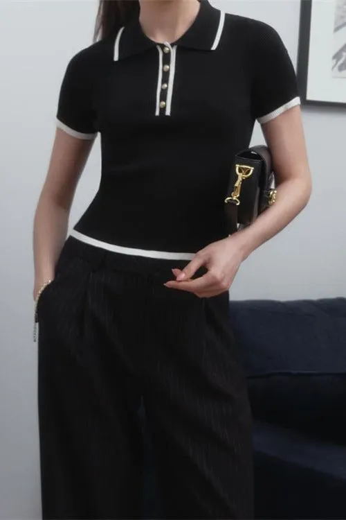 Slim Short-sleeved Lapel Top