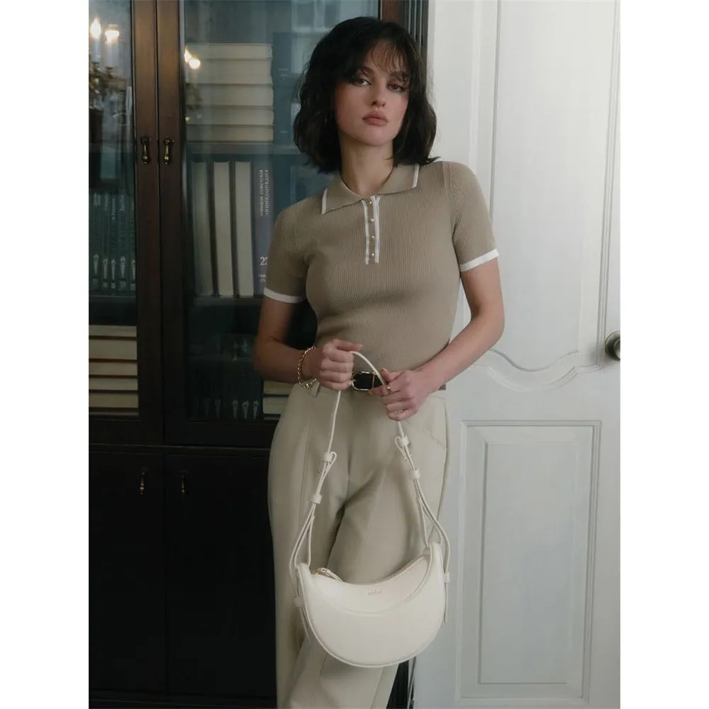 Slim Short-sleeved Lapel Top