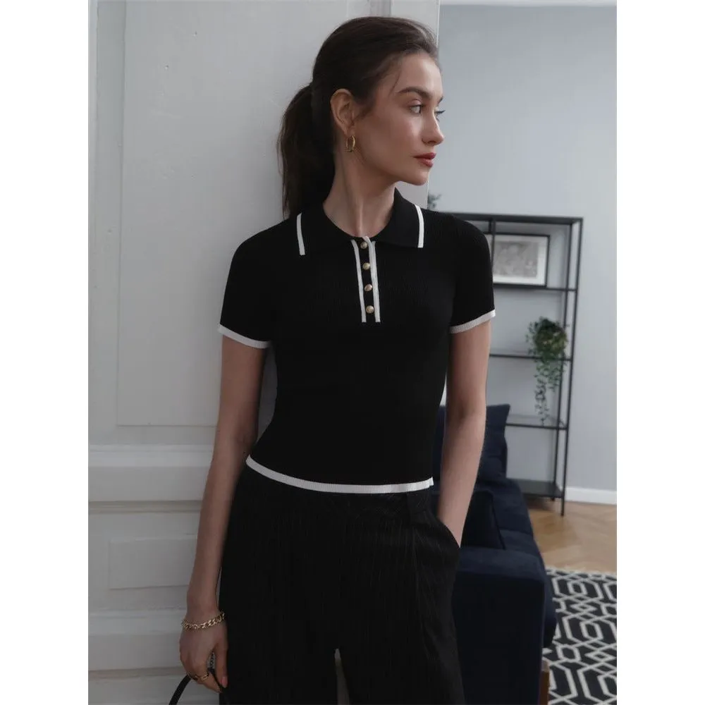 Slim Short-sleeved Lapel Top