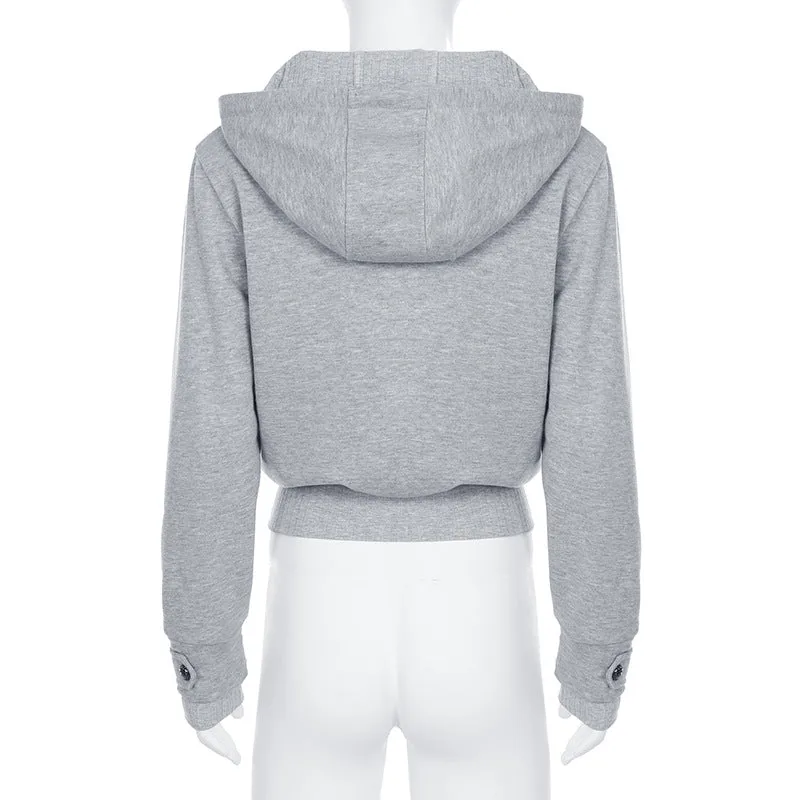 Solid color hooded cardigan sweater