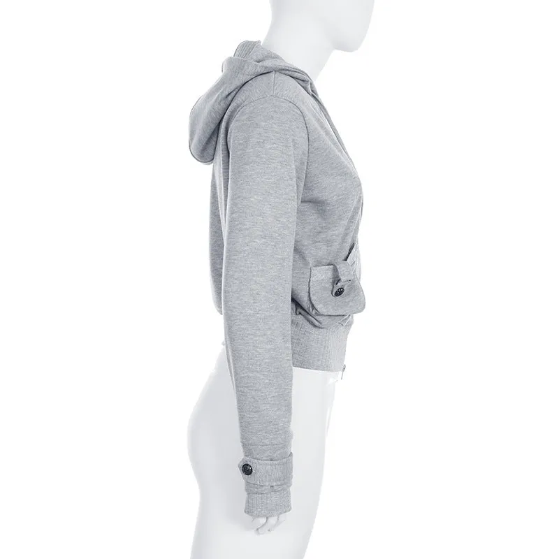 Solid color hooded cardigan sweater