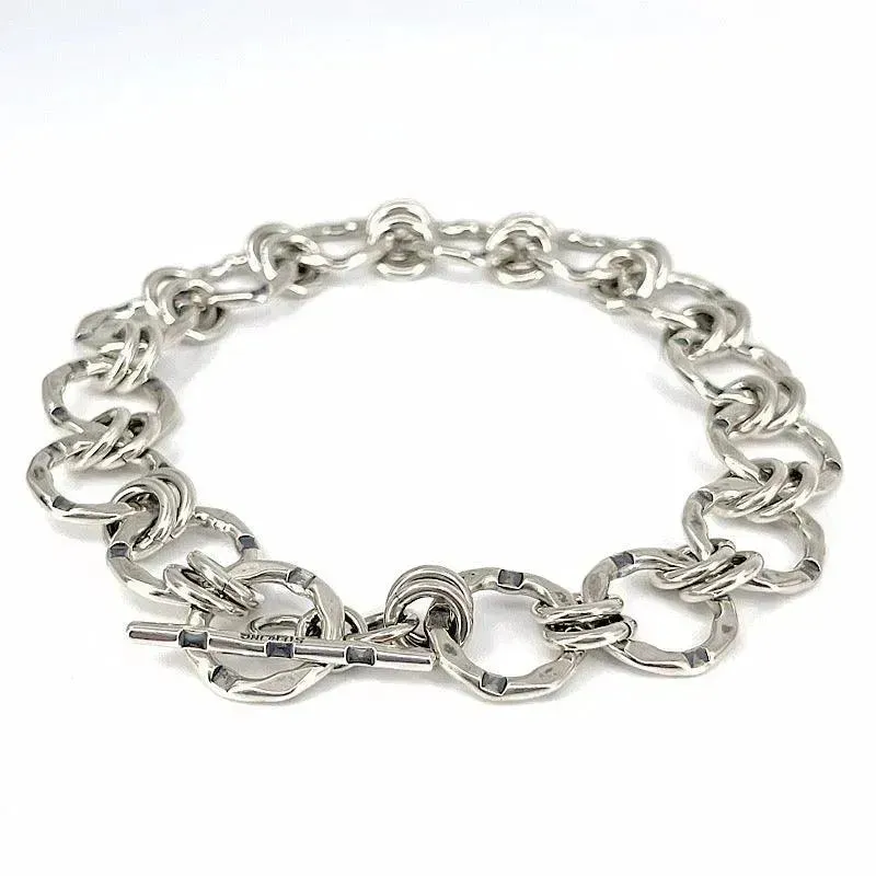 Sterling Silver Circles Bracelet with Rectangle Pattern