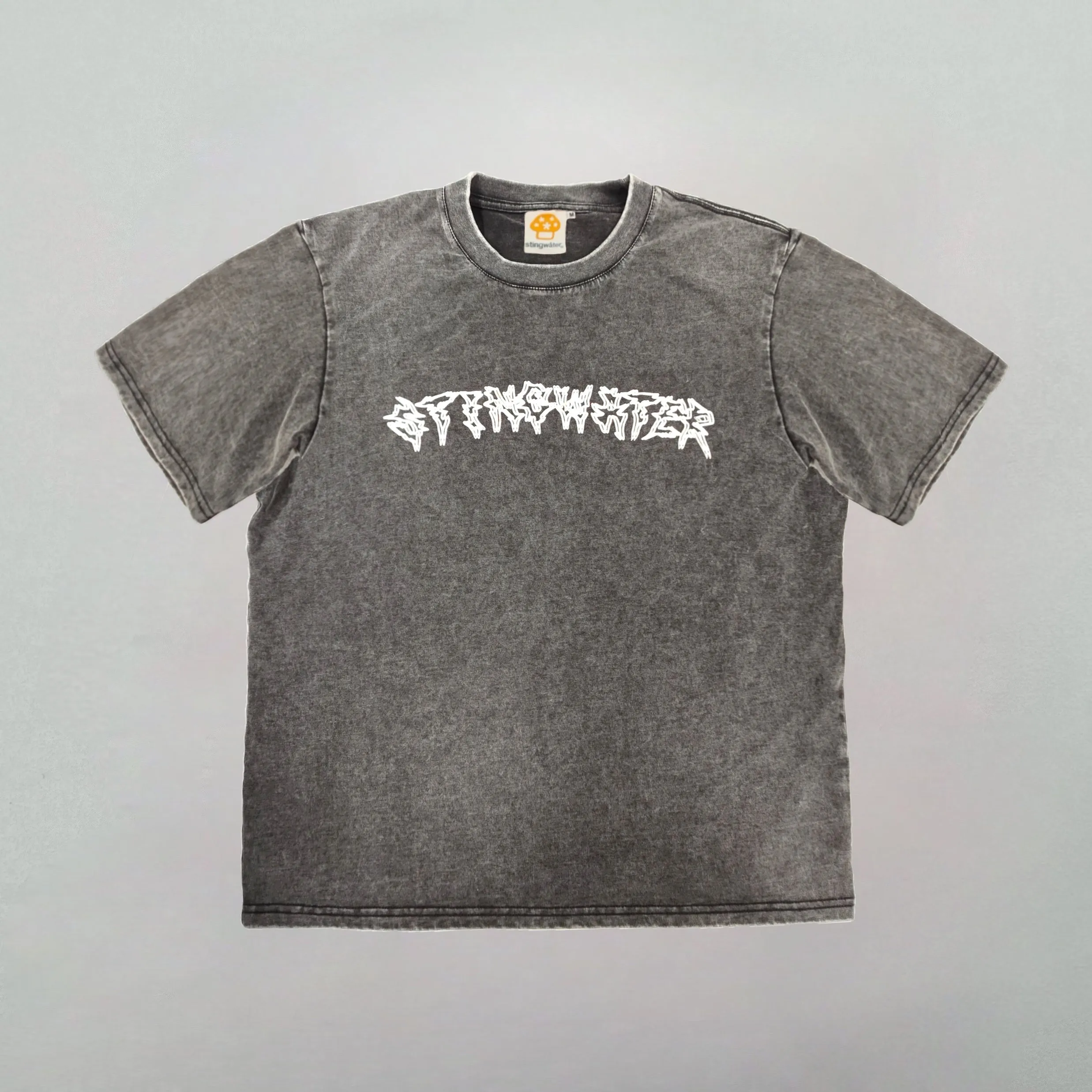Stinger logo Acid Washed T-Shirt Gray