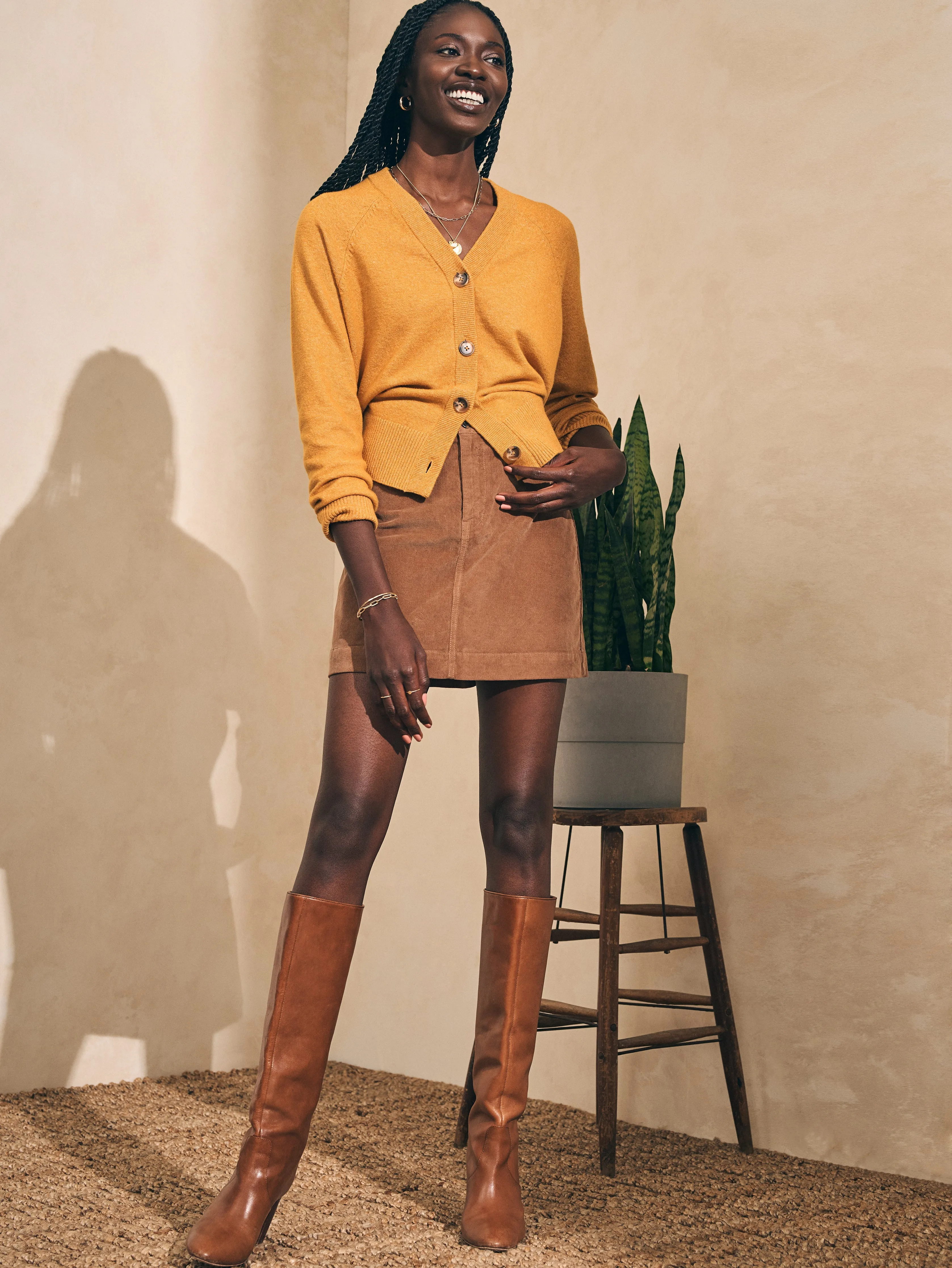 Stretch Cord Mini Skirt - Cord Brown