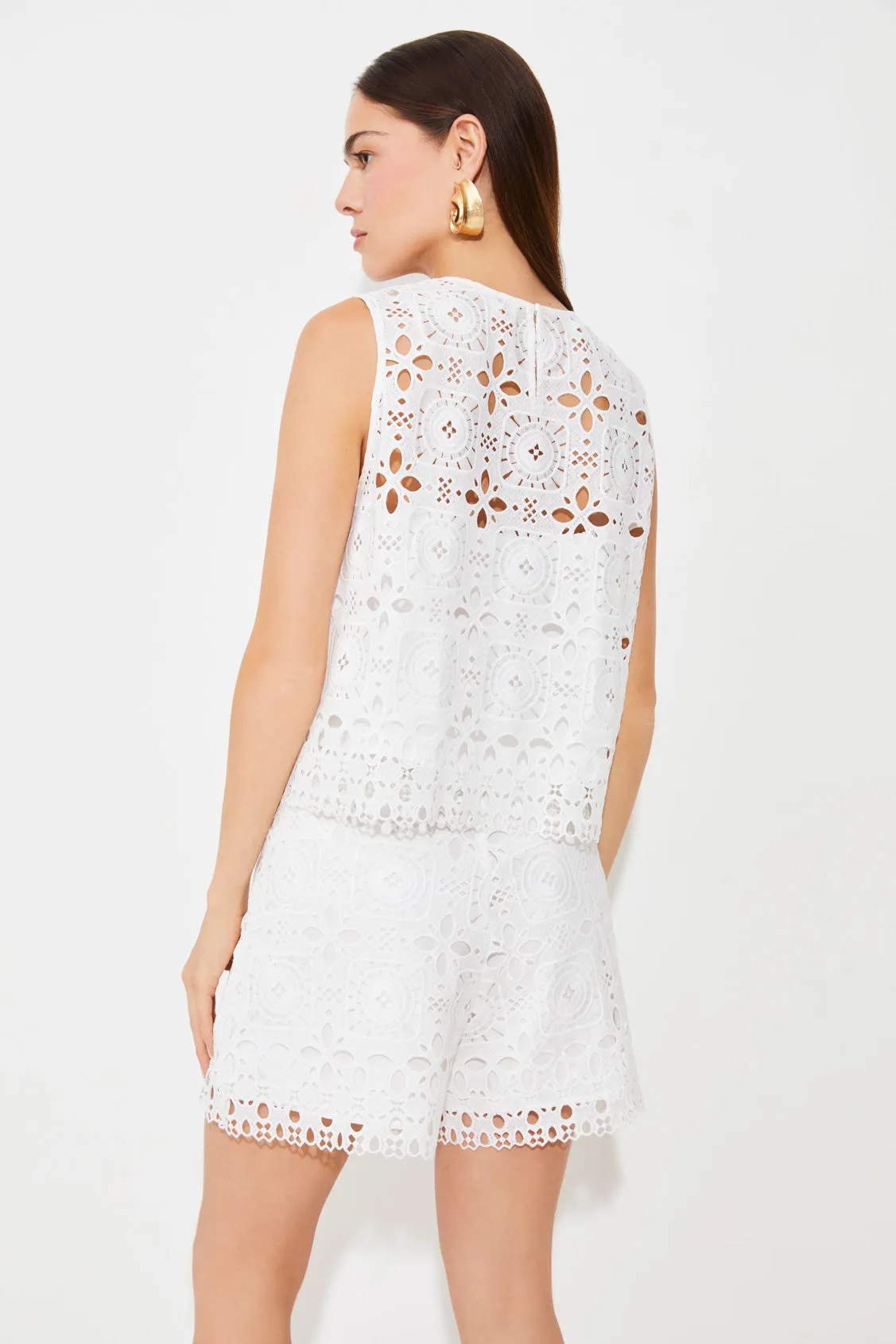 Suncoo Beny White Broderie Lace Shorts