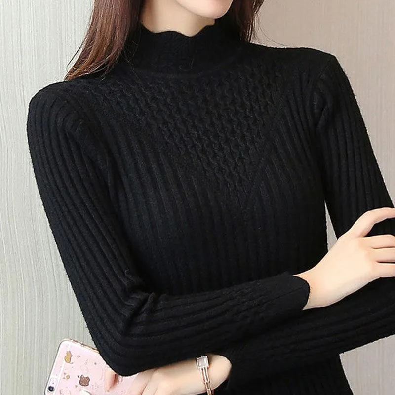 Sweater Women's Pullover Half Turtleneck Autumn and Winter Slim Fit All-match Long-sleeved Knitted Bottoming Shirt Women