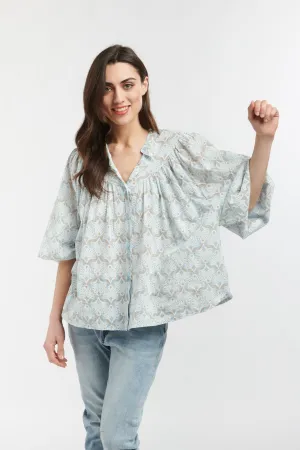 Sybil Blouse - Celeste Feather Print
