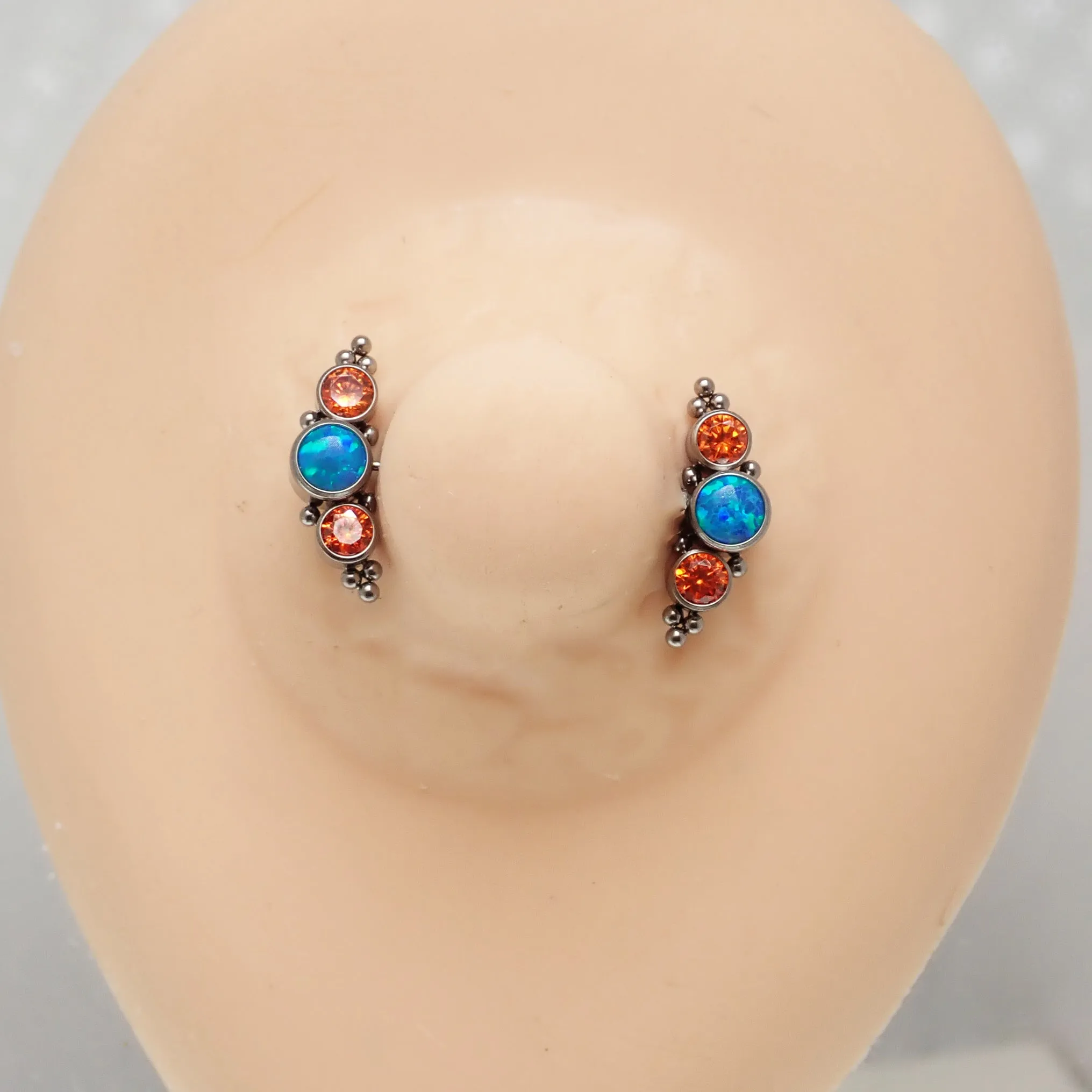 Teal Opal & Orange CZ Push Fit Nipple Bar 14g