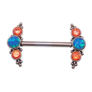 Teal Opal & Orange CZ Push Fit Nipple Bar 14g