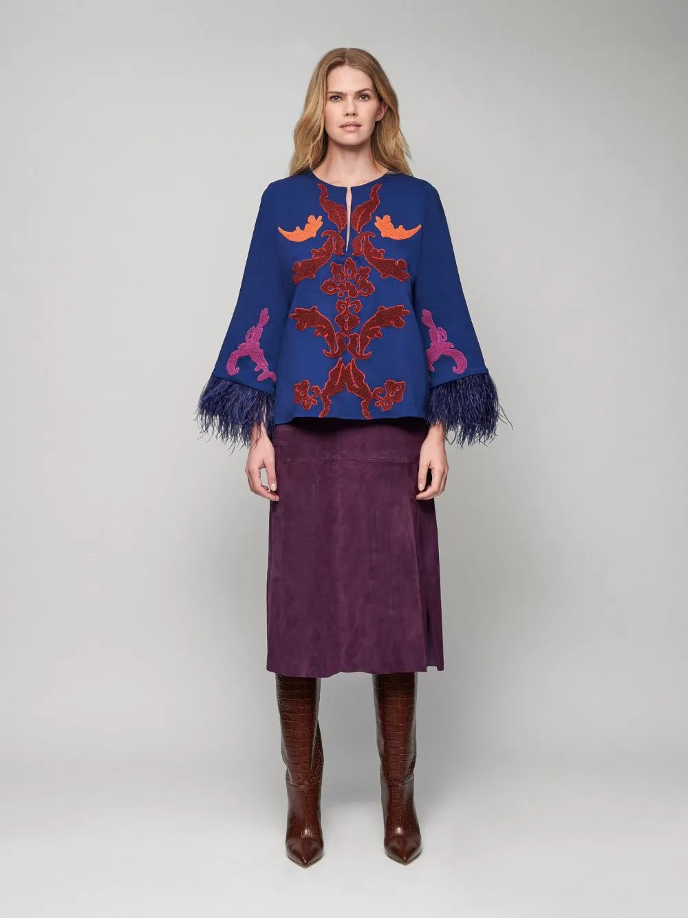 Temis Embroidered Blouse With Feathers