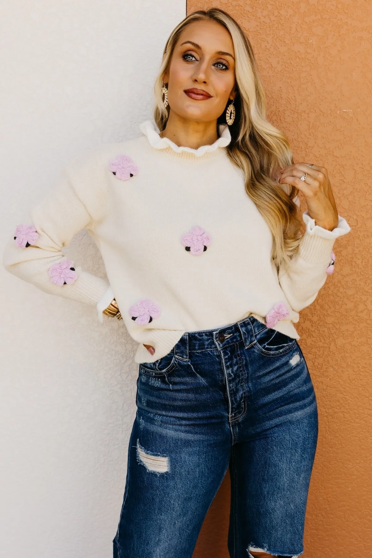 The Rogelio Floral Ruffle Trim Sweater