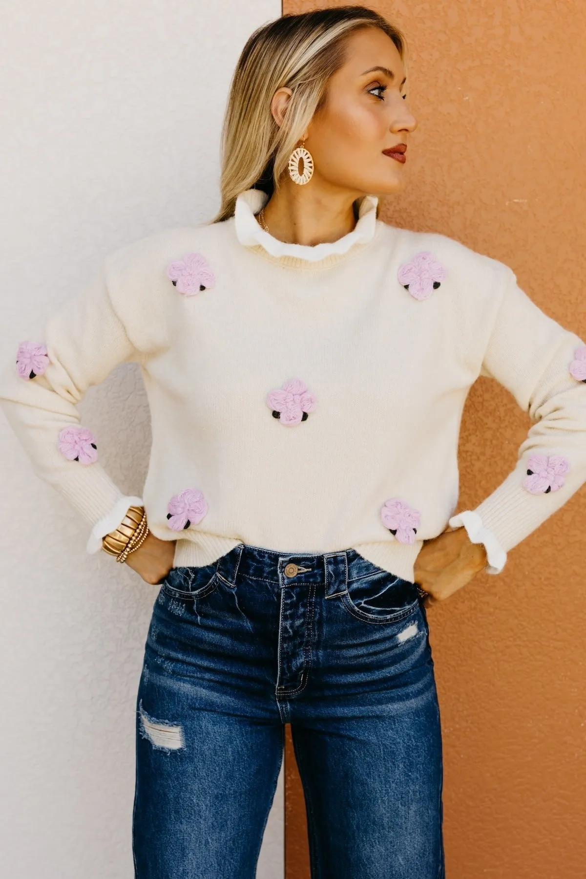 The Rogelio Floral Ruffle Trim Sweater