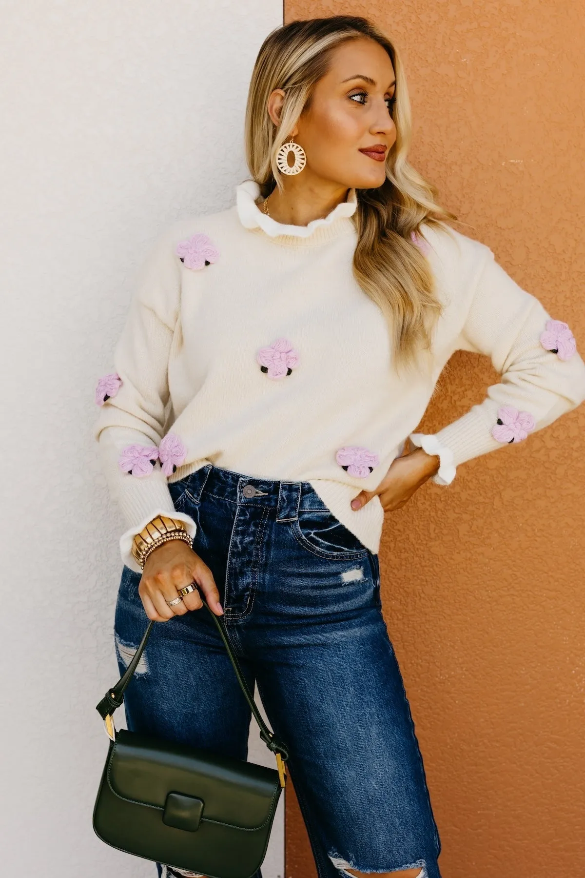 The Rogelio Floral Ruffle Trim Sweater