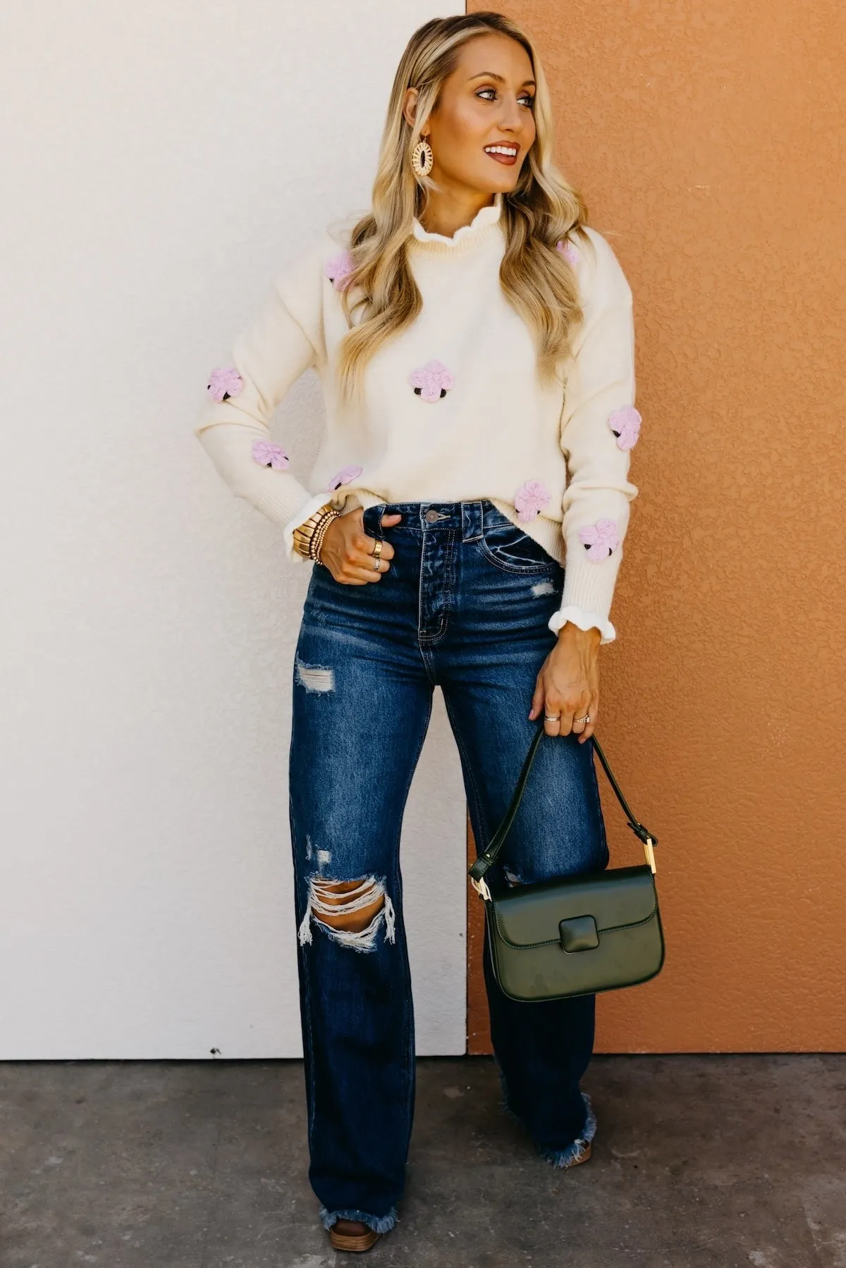 The Rogelio Floral Ruffle Trim Sweater