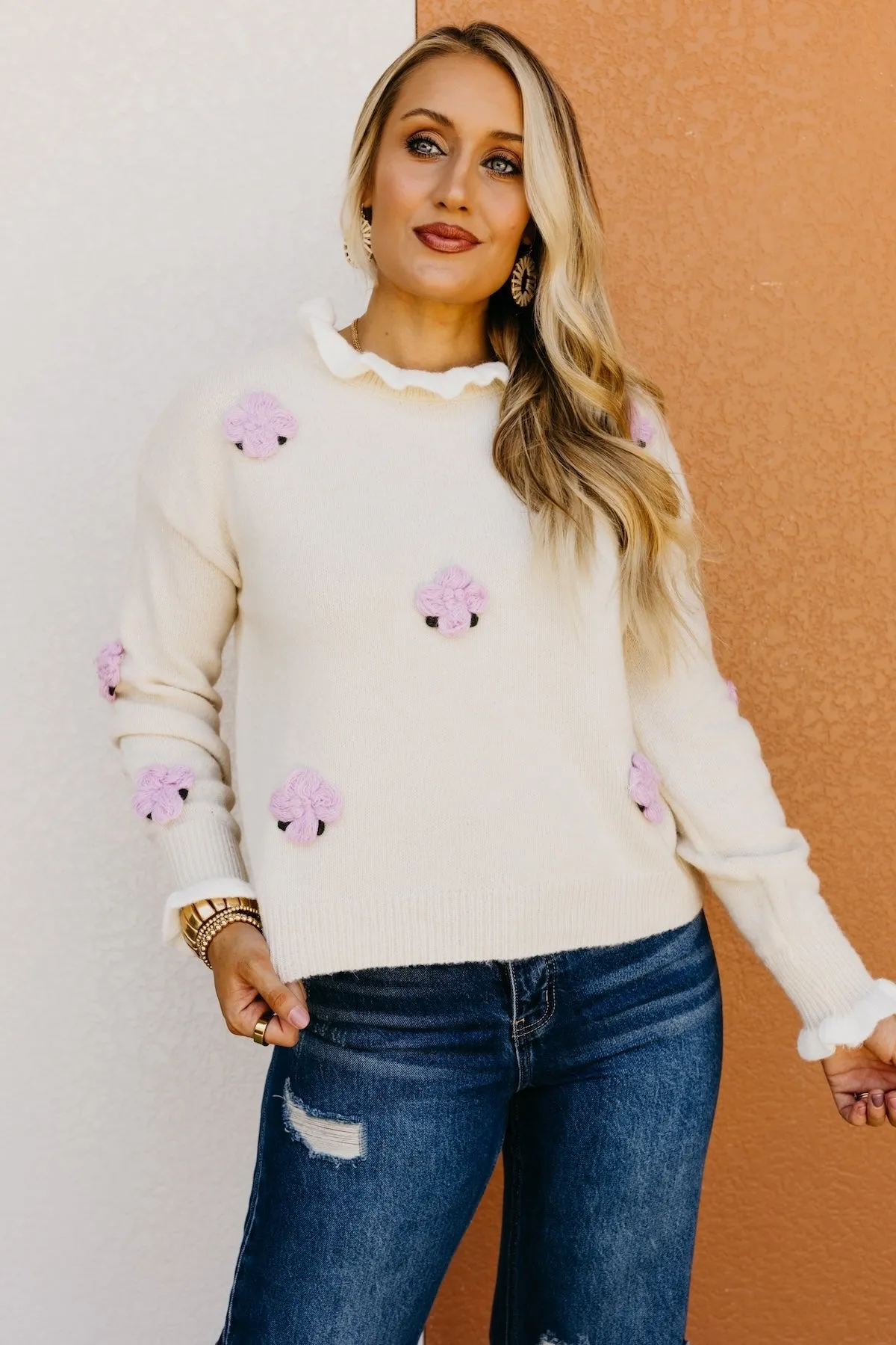 The Rogelio Floral Ruffle Trim Sweater