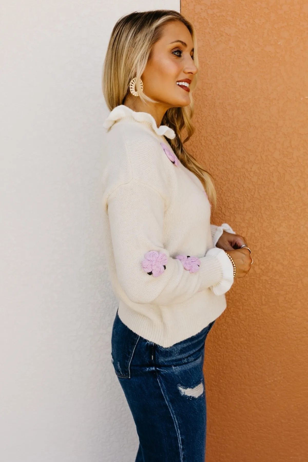 The Rogelio Floral Ruffle Trim Sweater
