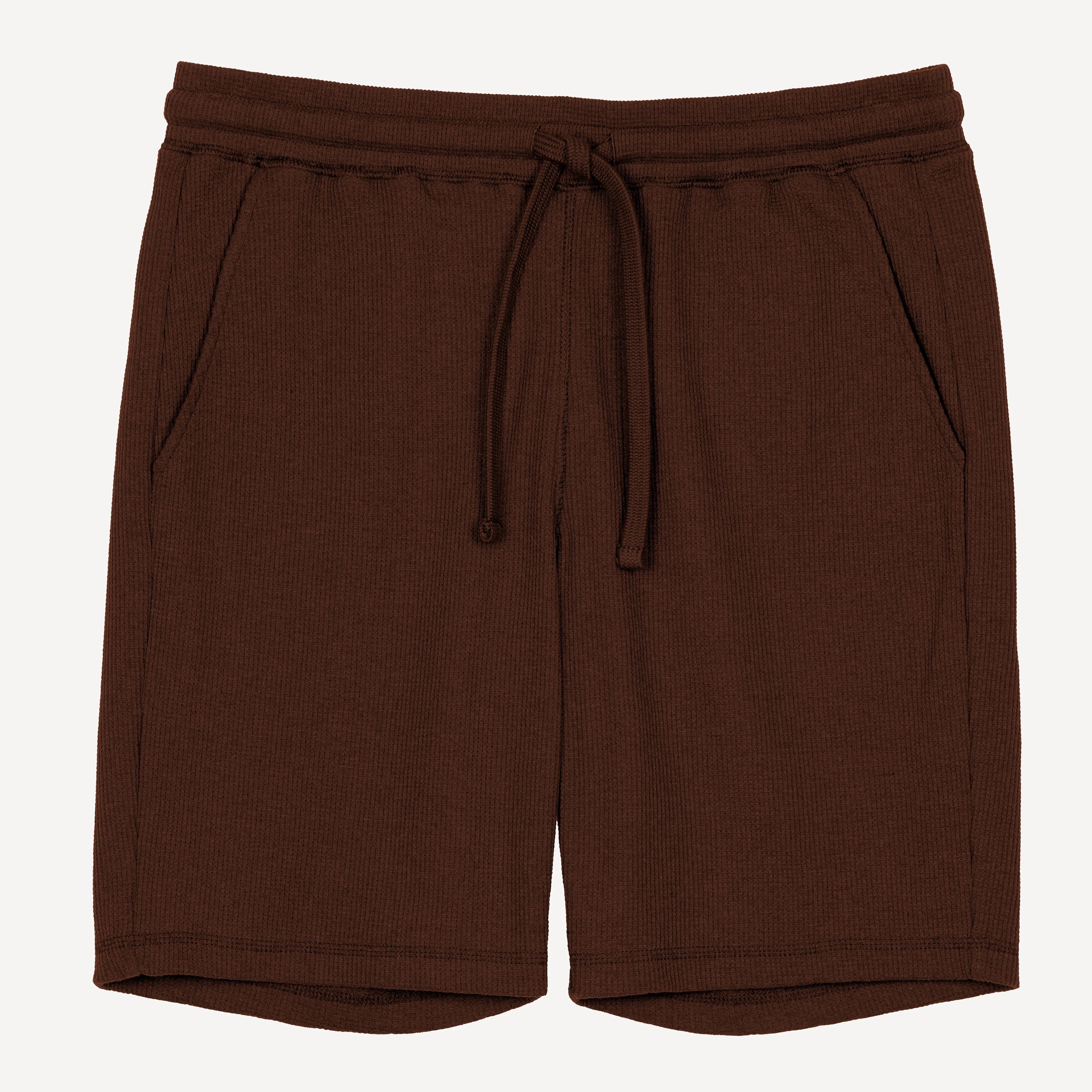 Thermal Waffle Knit Tee & Shorts Set - Medium Brown