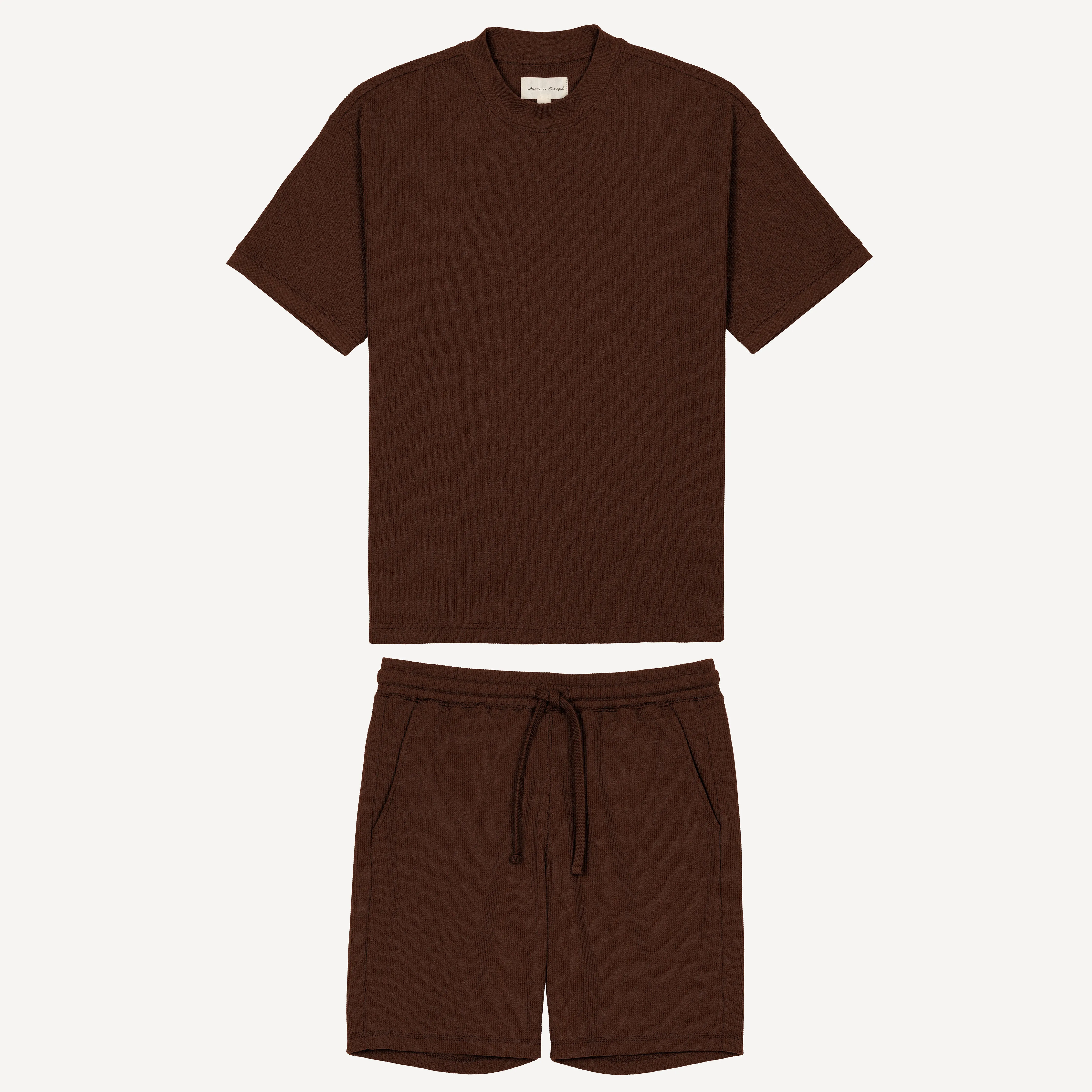 Thermal Waffle Knit Tee & Shorts Set - Medium Brown