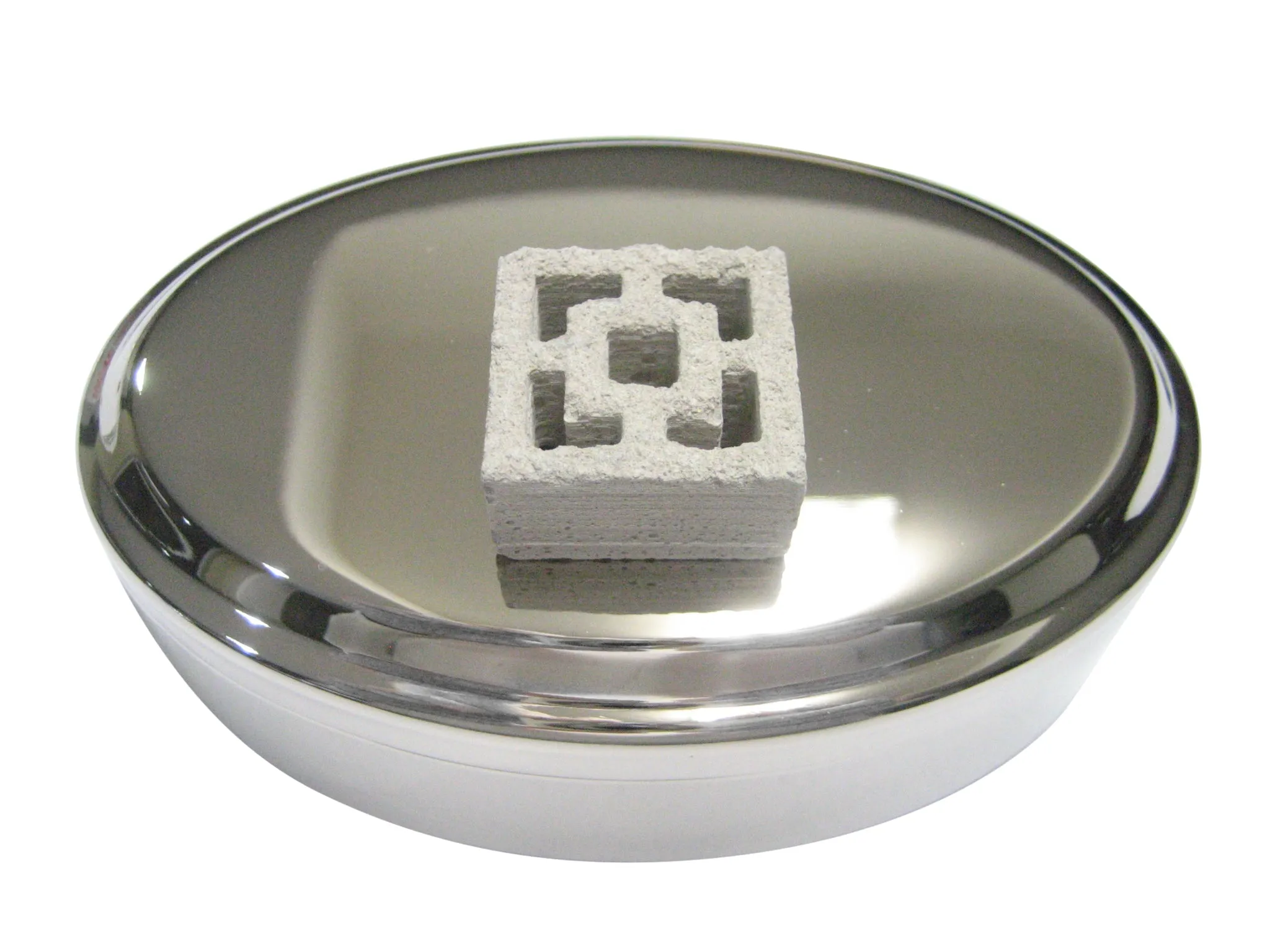 Tiny Industrial Construction Geometric Breeze Block Oval Trinket Jewelry Box