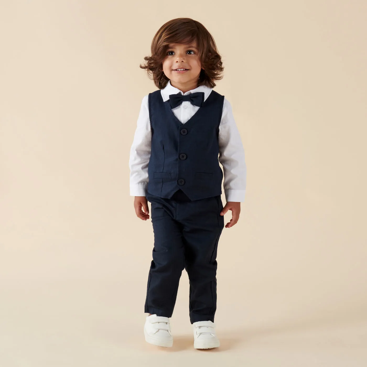Toby Linen Vest - Navy