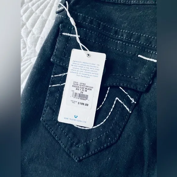 True Religion Rocco Flap Rinse Black Relaxed Skinny Size 34
