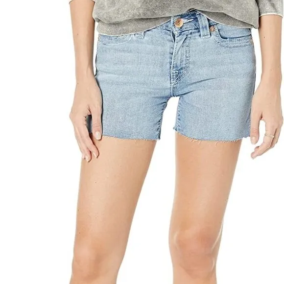 True Religion Women's Jayde Mid Rise Big T Jean Shorts Water Dock Size: …