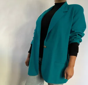 VINTAGE TURQUOISE WOOL BLEND BOYFRIEND BLAZER - SIZE L / XL