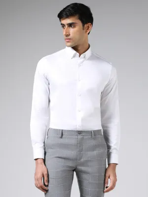 WES Formals Solid White Cotton-Blend Slim-Fit Shirt