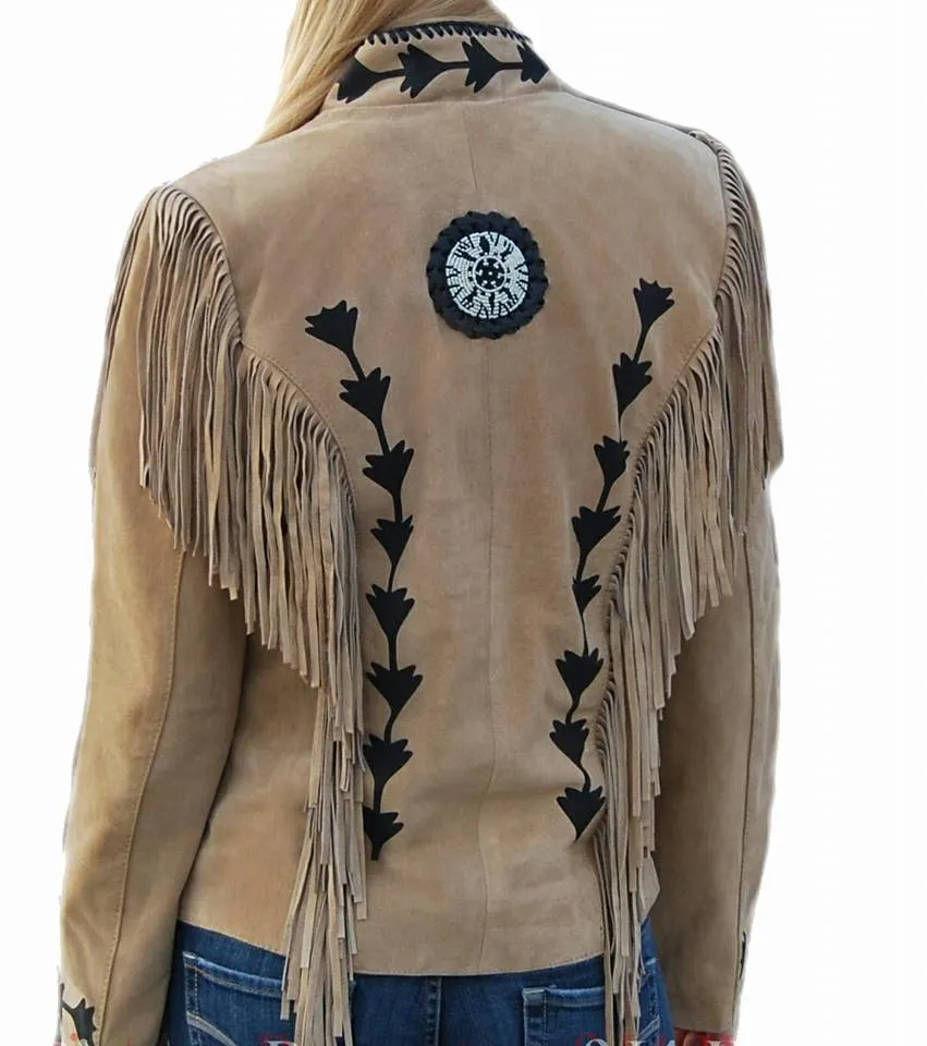 Western Fringe Beige Suede Leather Jacket for Women Cowgirl WFJ501