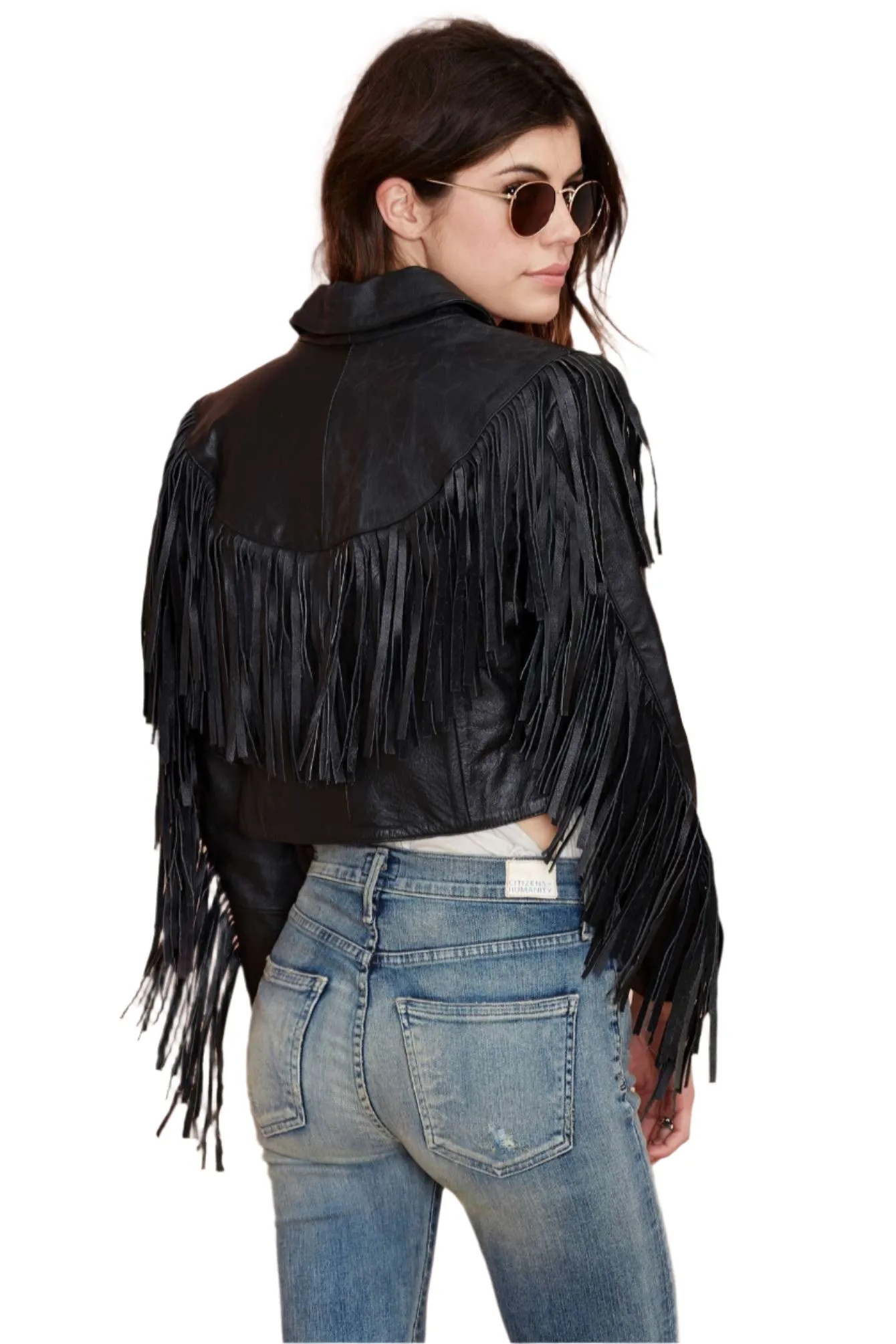Western Fringe Black Leather Jacket for Women Cowgirl WFJ761