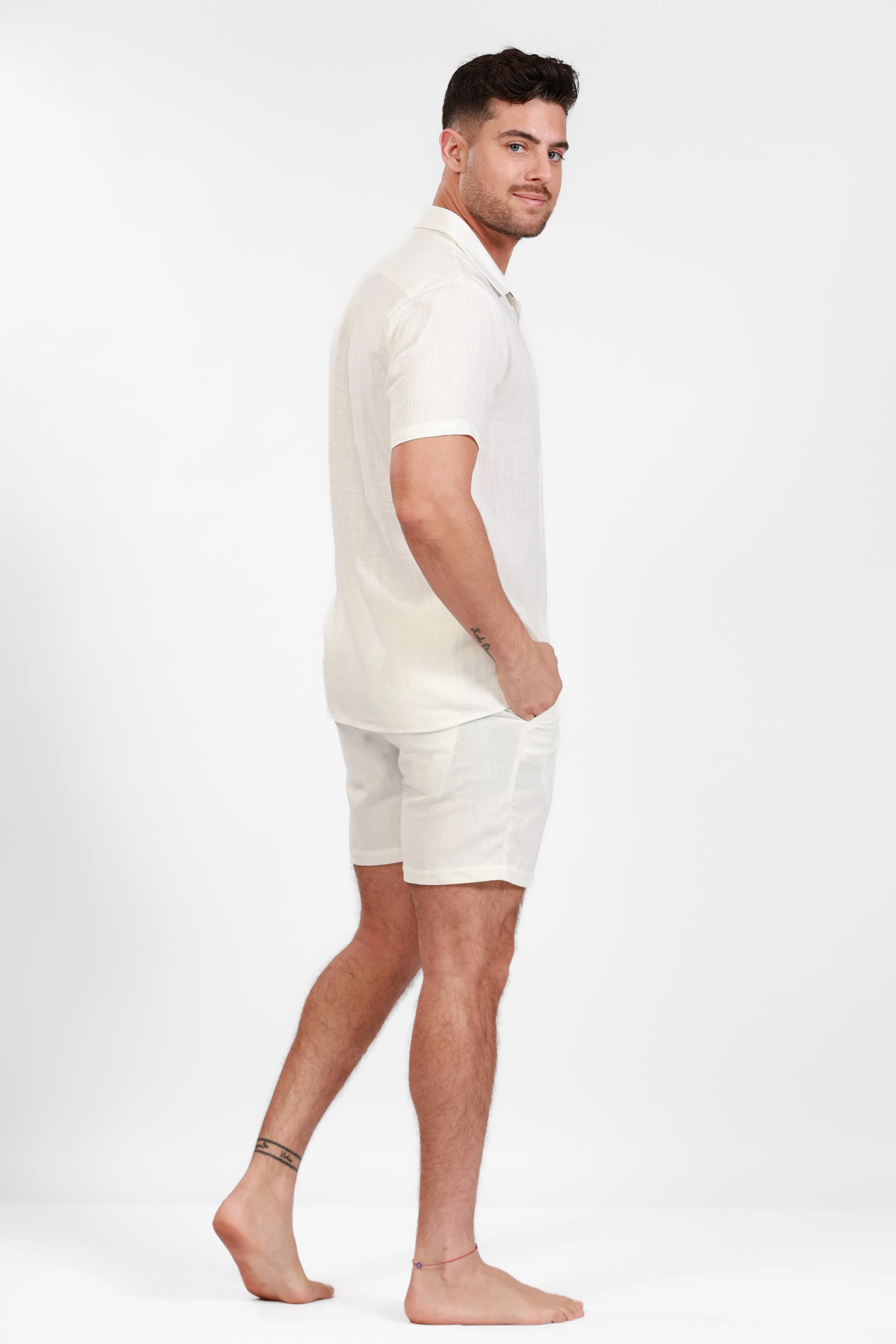 WHITE LINEN SHORTS