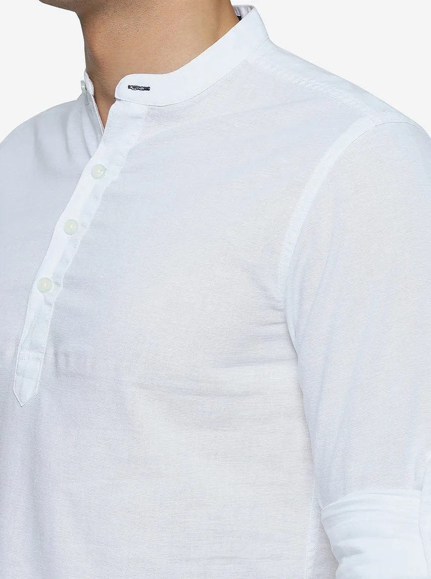 White Solid Slim Fit Semi Casual Shirt | Greenfibre