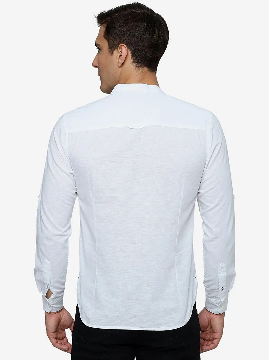 White Solid Slim Fit Semi Casual Shirt | Greenfibre