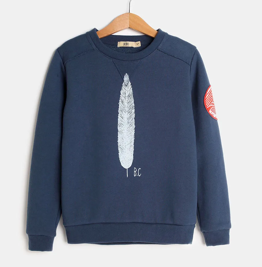 Winter Children Shirt Feather Print Blue Cotton Fur Kids Sweaters Boys Girls Clothing Blouse for 2-11y