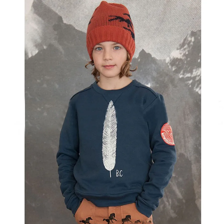 Winter Children Shirt Feather Print Blue Cotton Fur Kids Sweaters Boys Girls Clothing Blouse for 2-11y