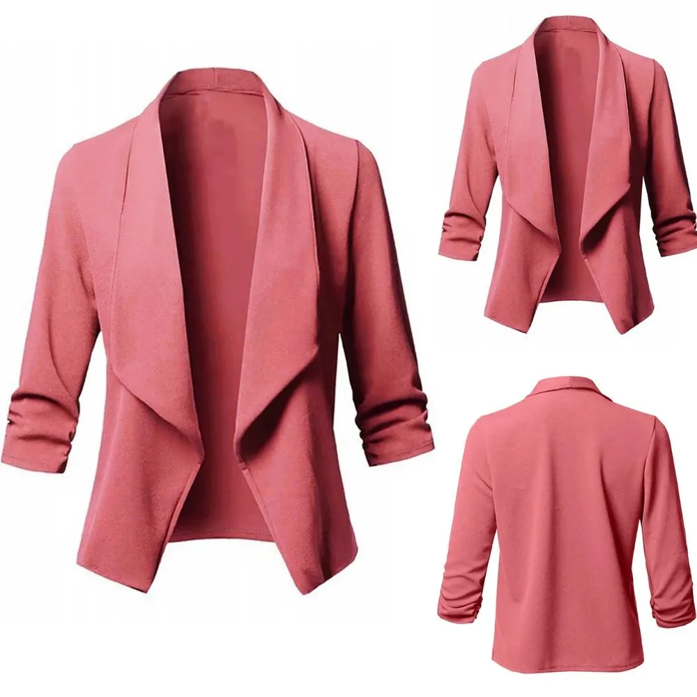 Women's Draped Open Front Pink Blazer