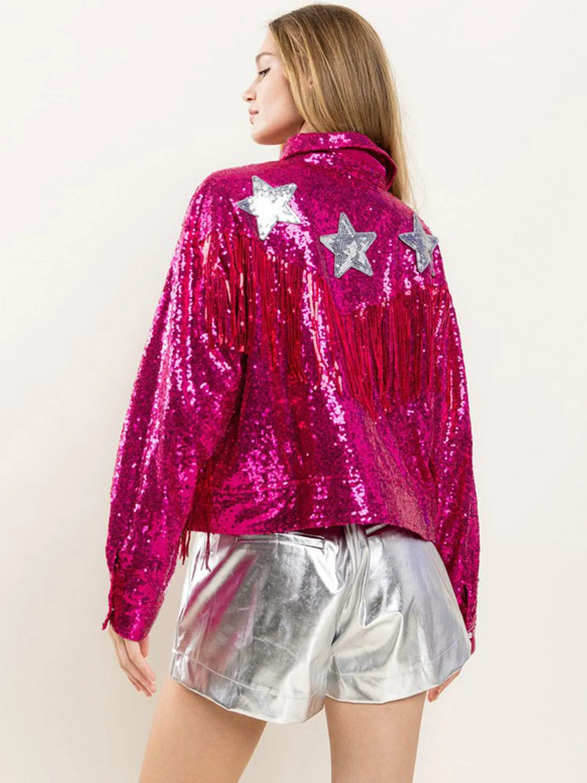 WOMEN'S LONG SLEEVE BUTTON CLOSURE SEQUINS JACKET