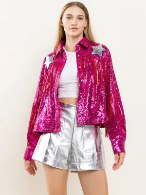 WOMEN'S LONG SLEEVE BUTTON CLOSURE SEQUINS JACKET