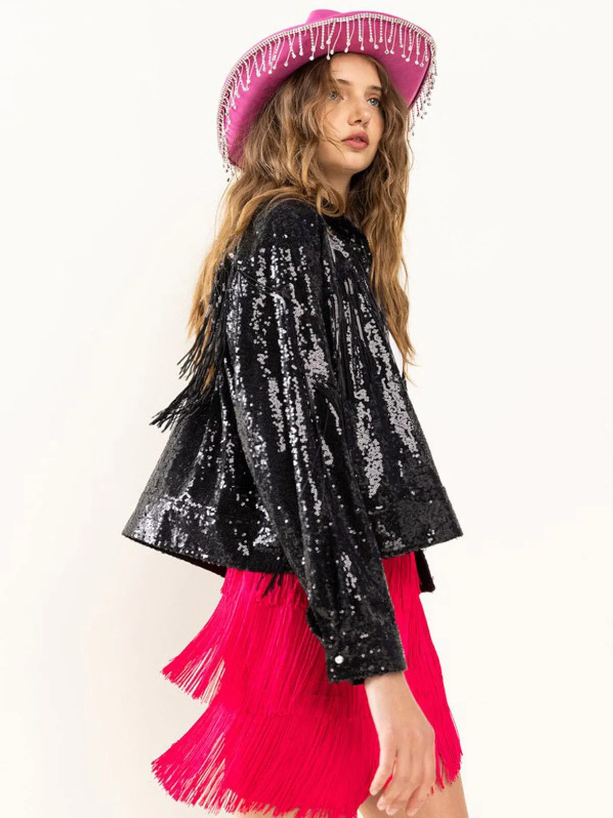 WOMEN'S LONG SLEEVE BUTTON CLOSURE SEQUINS JACKET