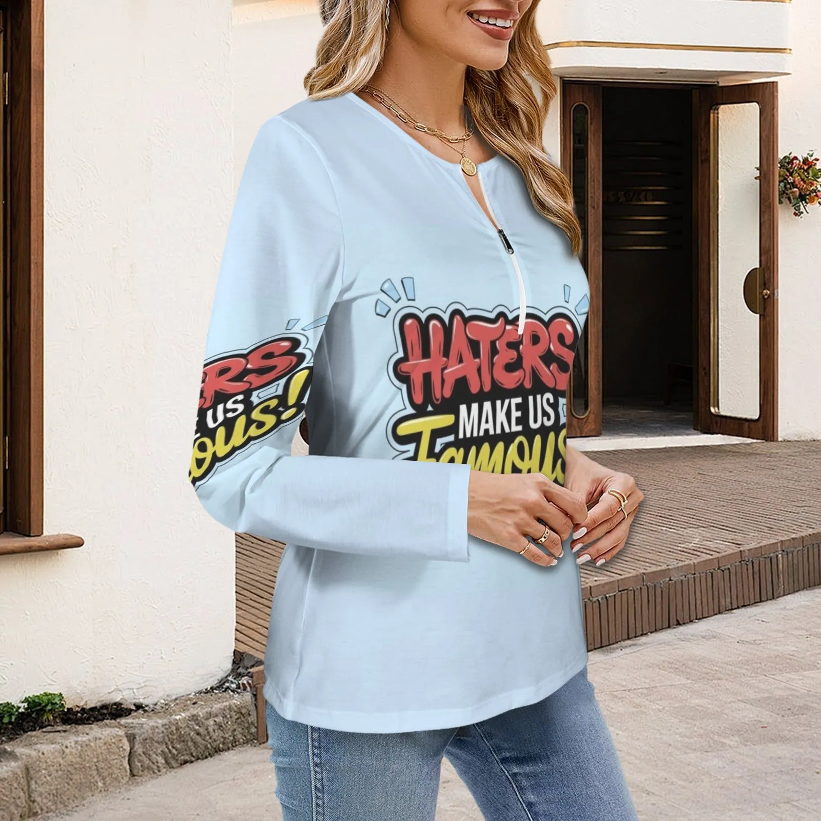 Women's Long Sleeve Zip Front T-Shirt