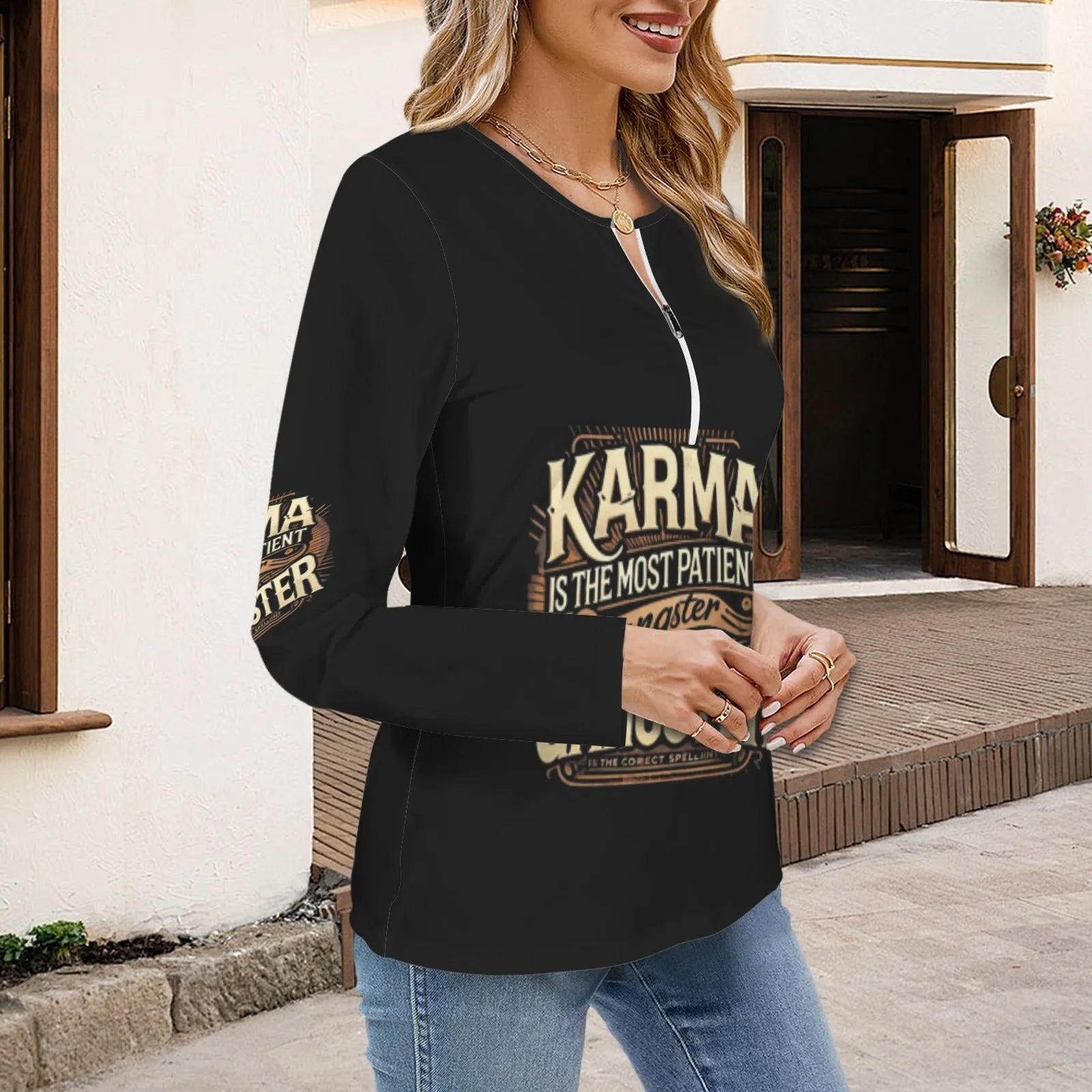 Women's Long Sleeve Zip Front T-Shirt