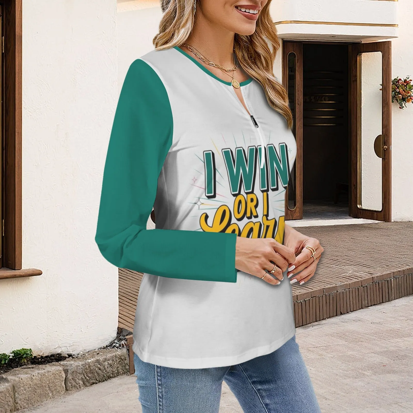 Women's Long Sleeve Zip Front T-Shirt