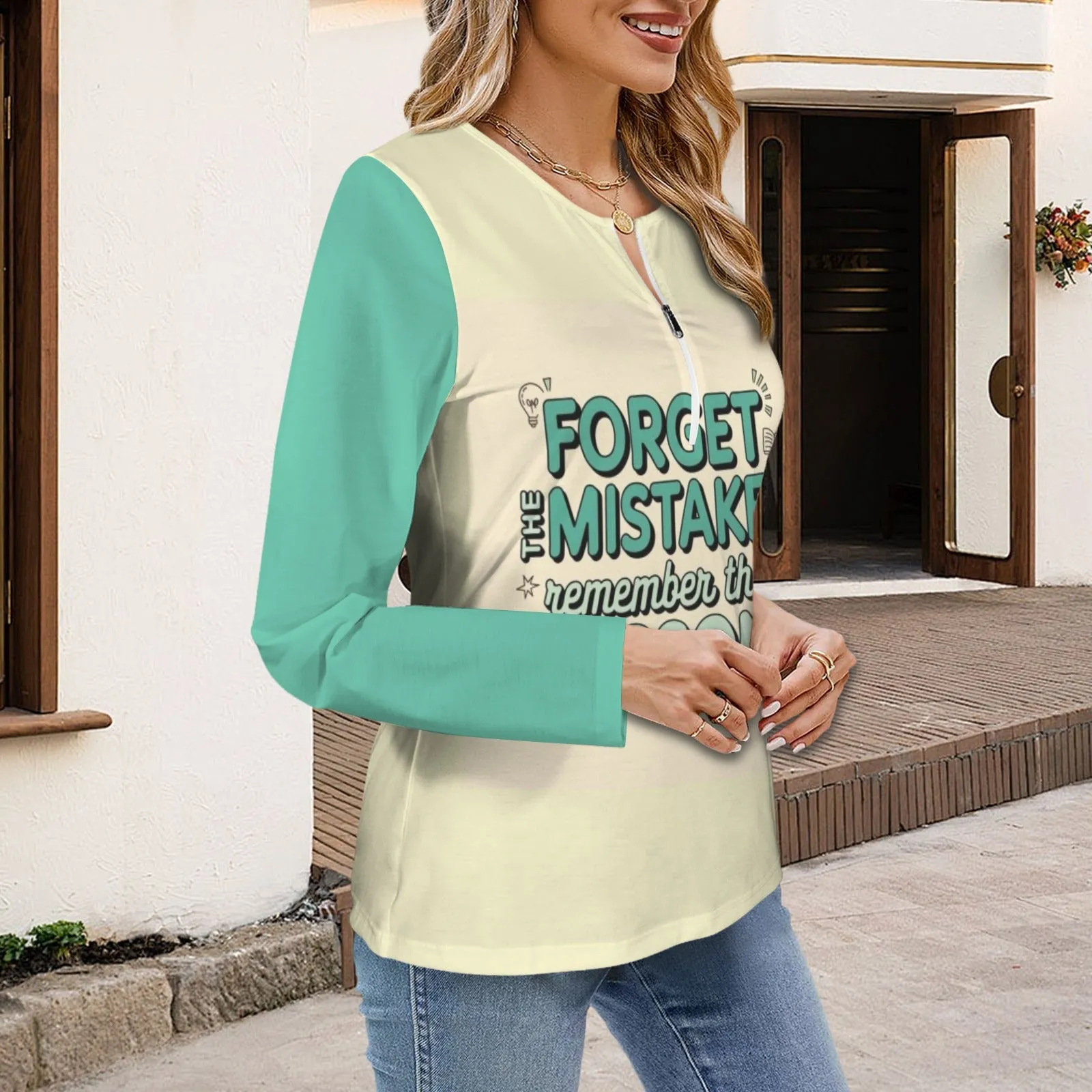 Women's Long Sleeve Zip Front T-Shirt